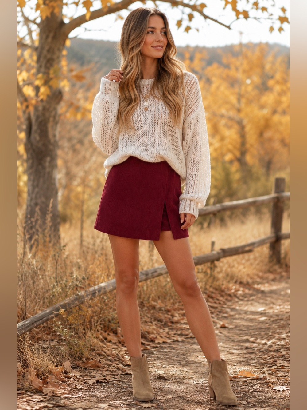 Vintage Burgundy Corduroy Wrap Skirt with Hidden Shorts